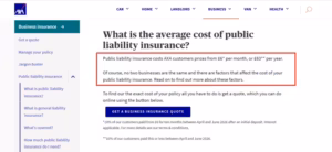 AXA's public liability insurance cost