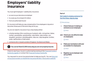 GOV.UK's Employers' Liability Insurance page